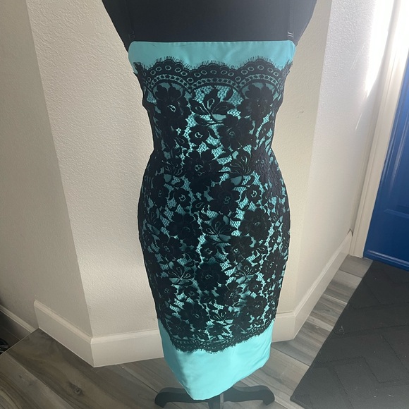 Black and Blue Lace Strapless Dress - Picture 1 of 15